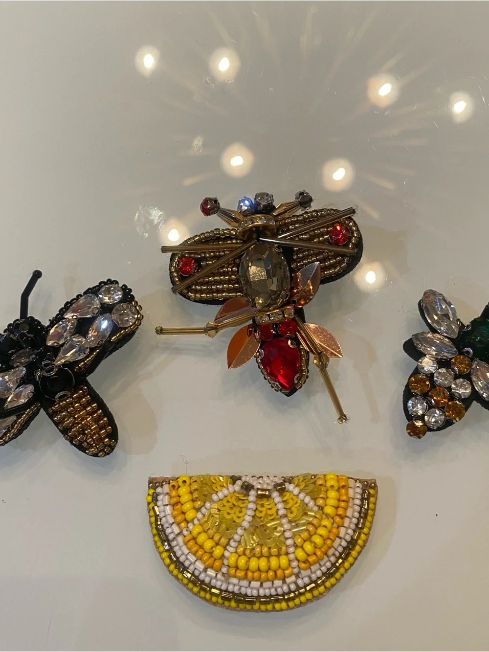 Beaded Felt Brooch Set - Bees, Dragonfly & Citrus Slice (4-Piece)